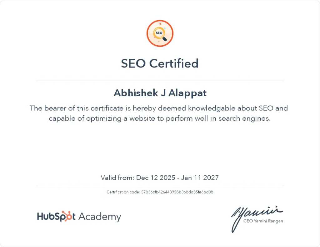 SEO Hubspot Certificate