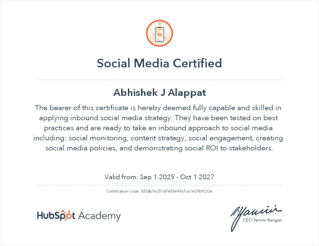 SMM Hubspot Certificate