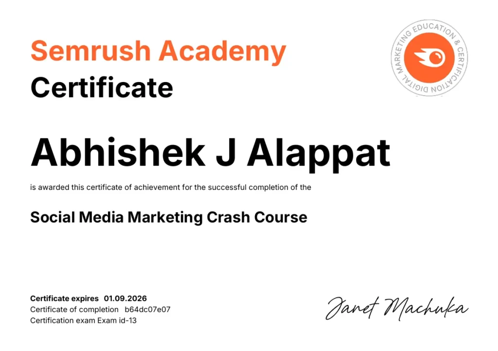 SMM Semrush Certificate